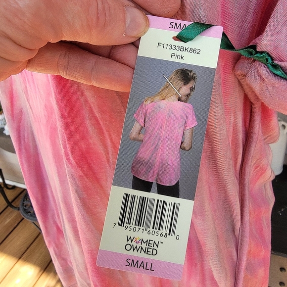 GREEN TEA ♡ NWT Gorgeous Pink Cuffed Short Sleeve Rounded Hem Tie Dye Tunic S - Picture 11 of 15